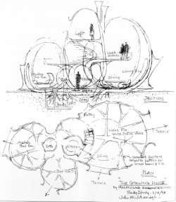 A Plan and longitudinal section of the Growing molecular-engineered house Keywords: