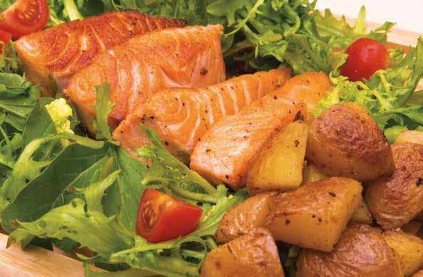 00 Grilled fillet hammour served with rocca, green thyme, spring onions & cherry tomatoes, lemon & garlic dressing مامز غريلد فيليه هامور فيليه
