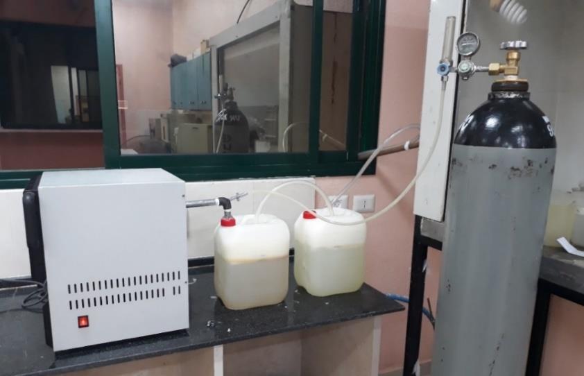 Carbonization was carried out by loading 400 g of dried precursor in a stainless steel reactor placed in a muffle furnace at 700 o C for one hour under purified N 2 (99.