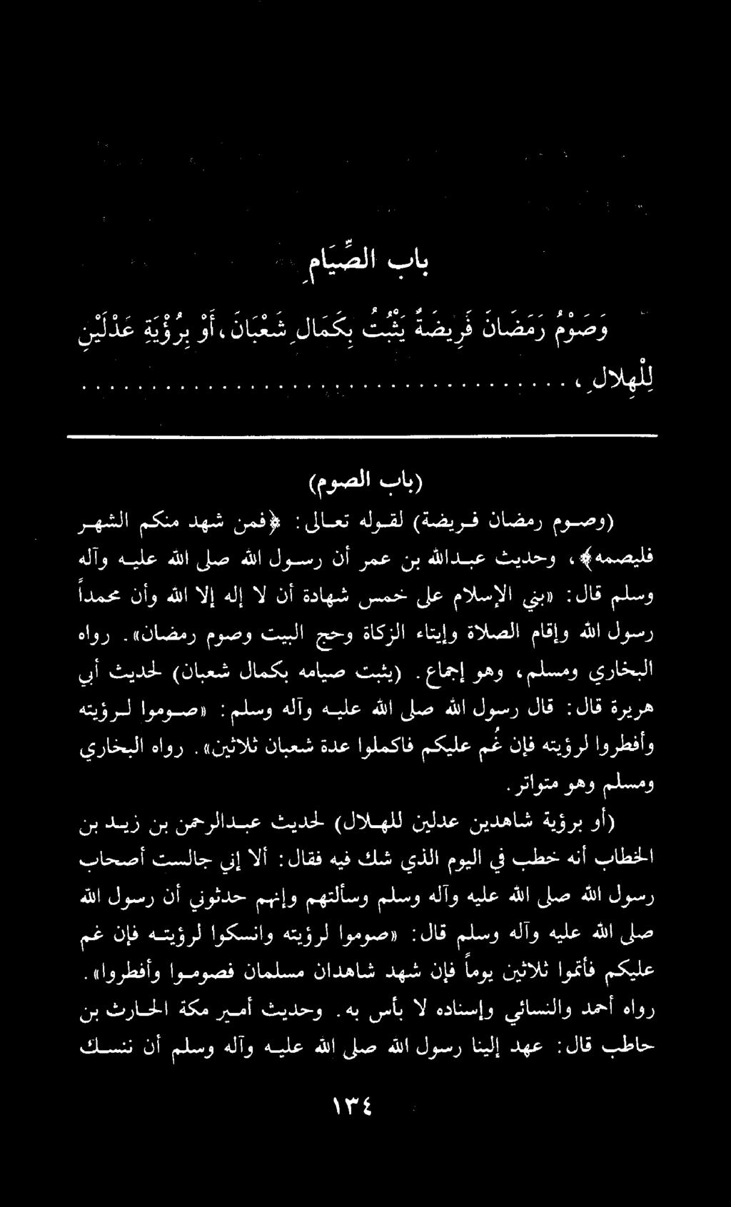 نب ثراحلا ةكم ريمأ ثيدحو.هب سأب ال هدانسإو يئاسنلاو دمحأ هاور كسنن نأ ملسو هلآو هيلع هللا ىلص هللا لوسر انيلإ دهع :لاق بطاح مغ نإف هتيؤرل اوكسناو هتيؤرل اوموص» :لاق ملسو هلآو هيلع هللا ىلص.