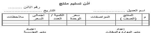 شكل )7 ) اذن تسليم منتج للعميل ونموذج سجل شكاوى العمالء ويوضحه شكل رقم )8(.