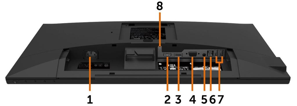 منظر من أسفل الصنف 1 2 3 4 5 6 7 8 الوصف موصل طاقة التيار المتردد منفذ HDMI موصل DP موصل VGA منفذ خرج الصوت منفذ 3.0 USB للتحميل منافذ 2.