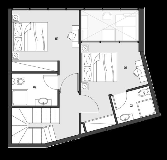 Al Maryah Vista THREE BEDROOM LOFT TYPE B PLAN LOWER LEVEL 01 LIVING 4.0 x 3.5 m2 02 KITCHEN 2.2 x 2.