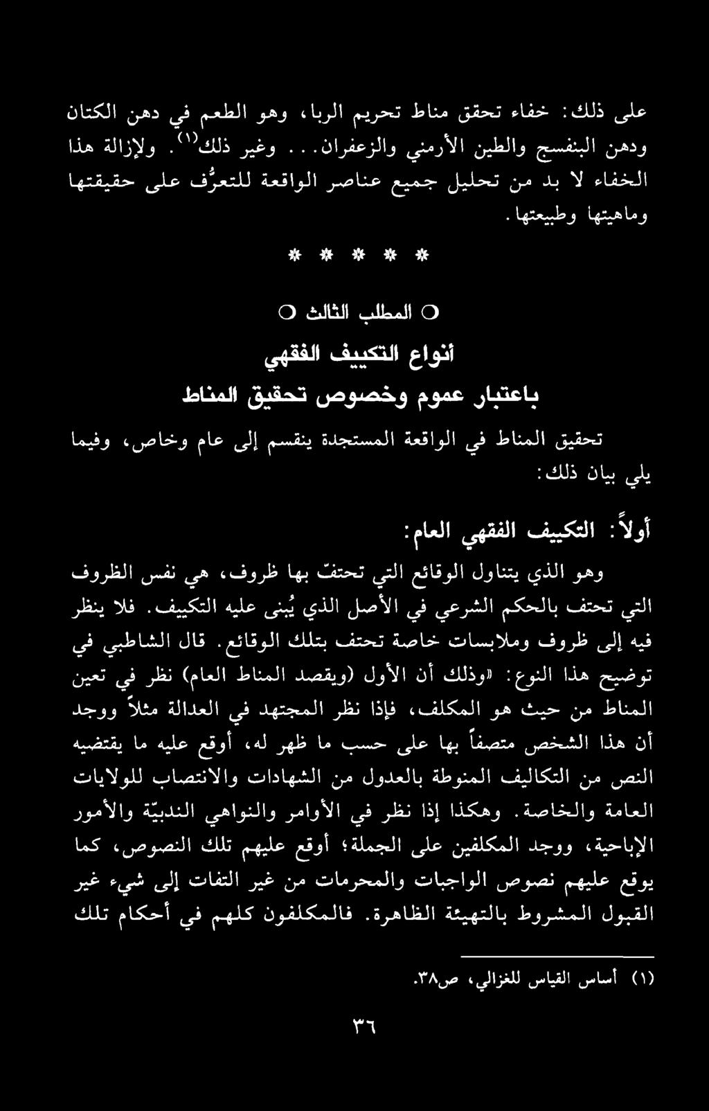 يهقفلا فییکتلا عاونآ ثلاثلا بلطملا ۵ و و و وس 8ص «يلازغلل سايقلا ساسأ طانملا قیقحت صوصخو مومع رابتعاب امیفو ءصاخو ماع یل مسقنی ةدجتسملا ةعقاولا يف طانملا قیقحت (0١) ريغ ءيش ىلإ تافتلا ريغ نم