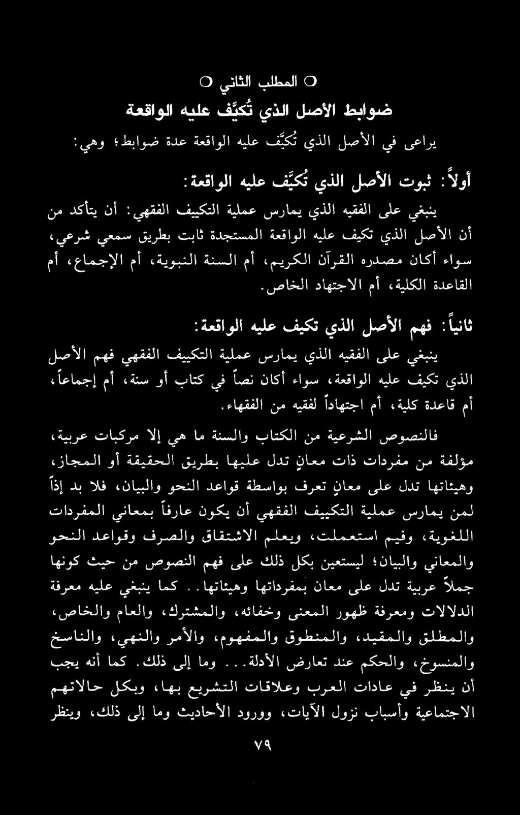 :یهو طباوض ةدع ةعقاولا هيلع ف يكت يذلا لصألا ىف ىعاري رظنيو «كلذ ىلإ امو ثيداحألا دوروو «تایالا لوزن بابسأو ةيعامتجالا مهتالاح لكبو ءاهب عيرشتلا تاقالعو برعلا تاداع يف رظني نأ خسانلاو «يهنلاو رمألاو