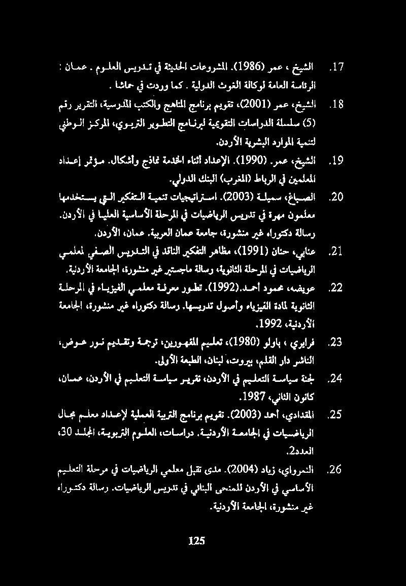 ةلسلس (5).ندرألا يف ايلعلا ةيساسألاةلحرملايف تايضايرلا سيردت يف ةرهم نوملعم اهمدختسي غابصلا ةليمس.(2003) تايجيتارتسا ةيمنت ريكفتلا يتلا دادعإ رؤس.لاكشأو جذامن ةمدخلا ءانثأ دادعإلا.(1990).رمع «خيشلا.