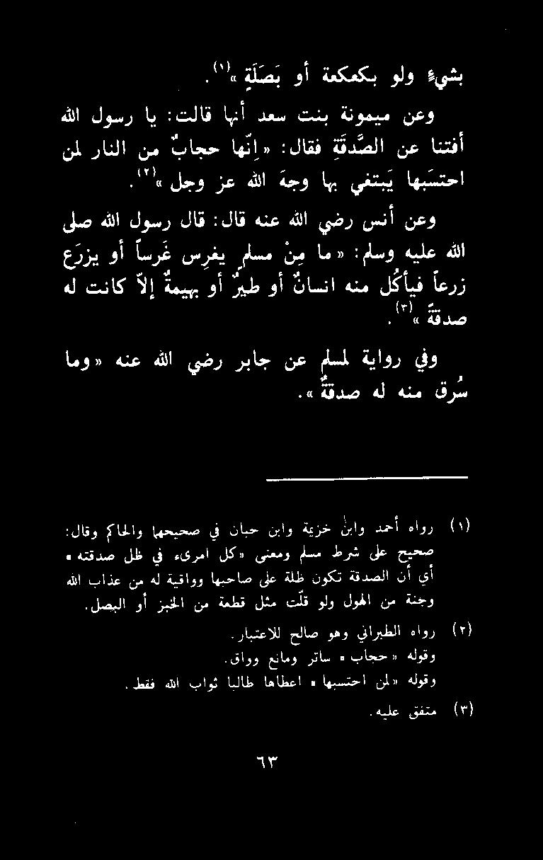 لصبلا وأ زبخلا نم ةعطق لثم تلق ولو لولا نم ةنجو هيلع قفتم 1(.طقف هللا باوث ابلاط اهاطعا» اهبستحا نمل» هلوقو.رابتعالل حلاص وهو يناربطلا هاور اي.