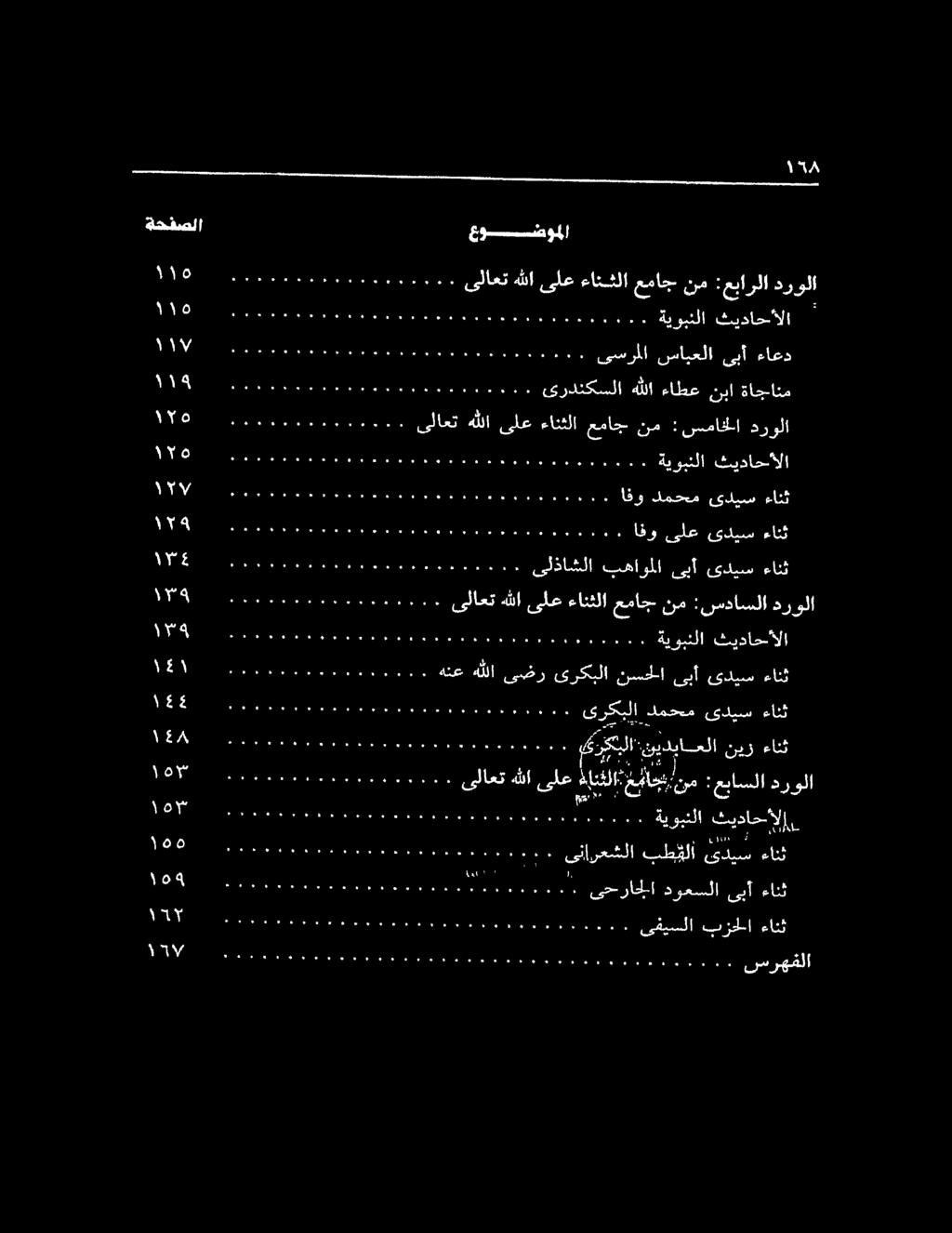 :سماخلا درولا 1١4 ةحفصلا عوطضوملا 1192 ل ل لالا طخ ىلاعت هللا ىلع ءانثلا عماج نم :عبارلا درولا 10010 ا لو ا ملا جك تما ب ا ةيوبنلا ثيداحألا ركؤلت يمس متم ارواب شم اود اوك ىسرملا سايعلا ىبأ ءاعد 70 ا