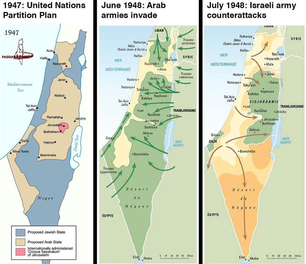 ملحق رقم )2( ت ظهر كيف انتقلت إسرائيل من الالوجود عام 1947 إلى أن تحدد لها حدود ا )وطنية( بعد هزيمة الجيوش العربية في 1948.