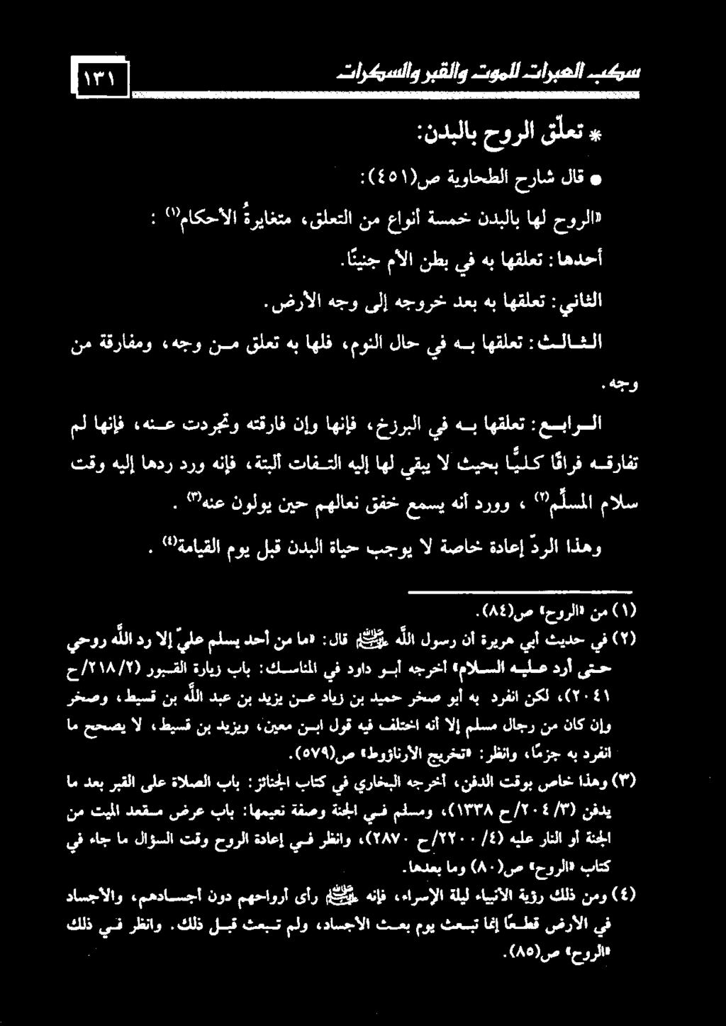 ةريره امدعبربقلا ىلع ةالصلا باب :زئانجلا باتك يف يراخبلا هجرخآ «نفدلا تقوب صاخخاذهو (۳).