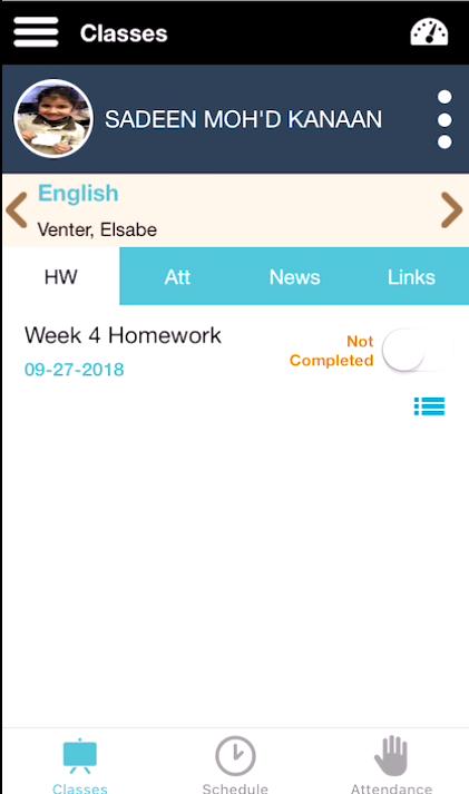 Name, HW, Attendance, News, Links, Files, and Summary.