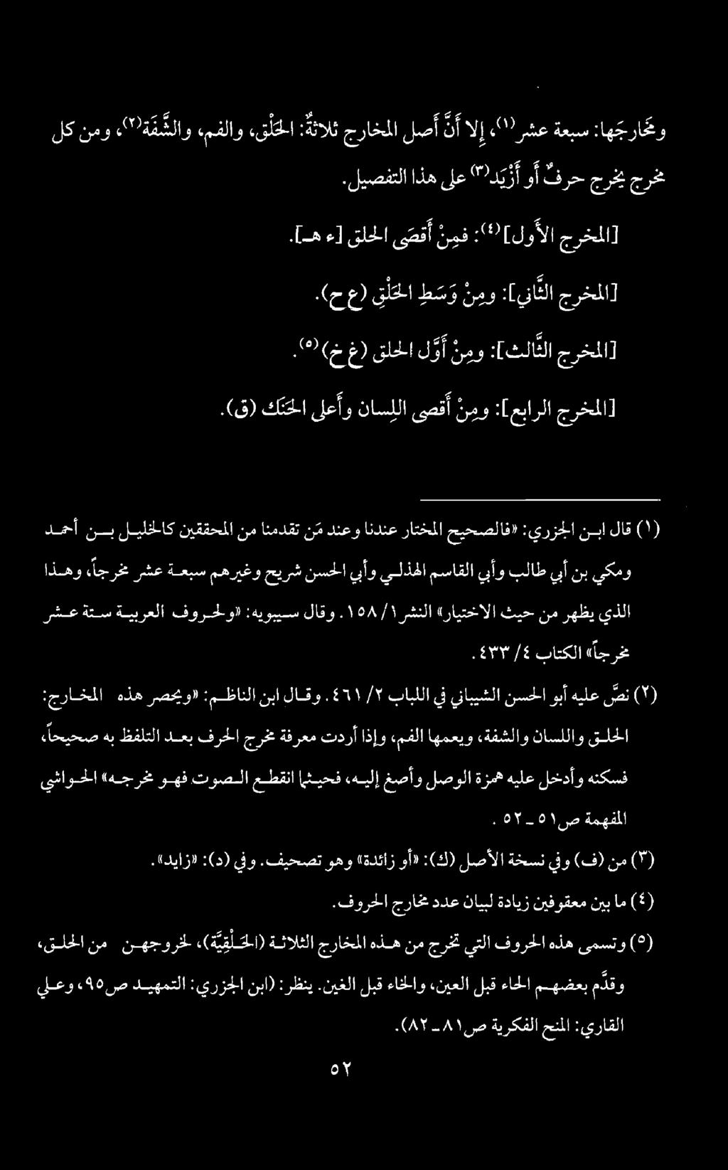 .( ١87-8 ص ةيركفلاحنملا :يراقلا يلعو 240 ص ديهمتلا :يرزجلانبا) :رظني.نيغلالبقءاخلاو «نيعلالبقءاح لا مهضعب م دقو قلحلا نم نهجورخل (ة ي ق أ حلا) ةثالثلا جراخملا هذه نم جرخت يتلا فورحلا هذه ىمستو ( ).