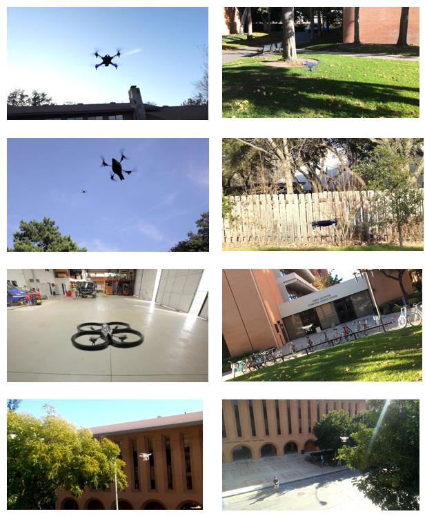 Figure (4.1): A group of sample images from UAVs dataset. As most of the images where not labeled, the work on the dataset was started by labeling the ground truth of UAV appearances in the images.