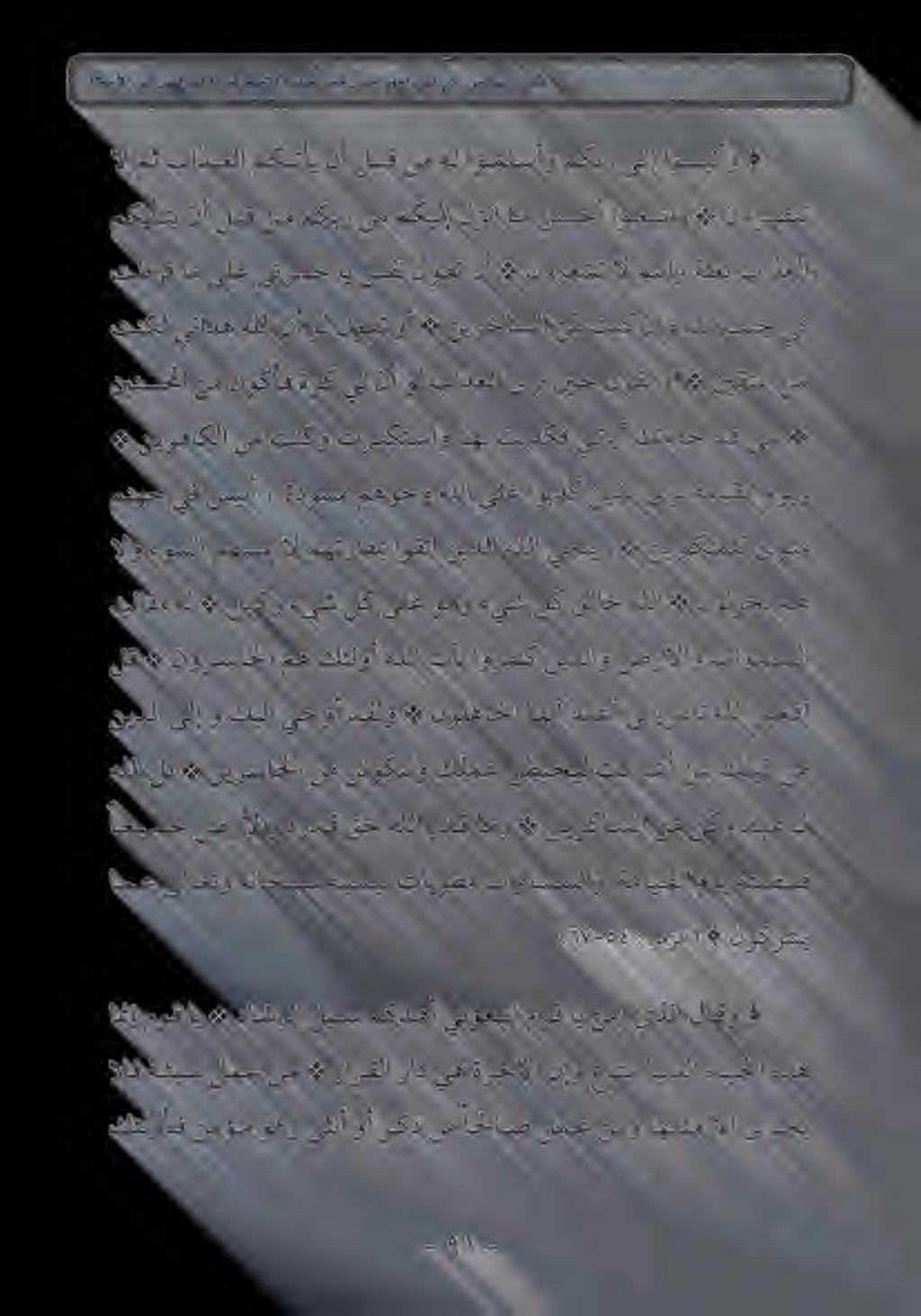 ىزجي الإ اهلثم نمو لمع اص اح نم ركذ وأ ىثنأ وهو نمؤم كئلوأف هذه ةايحلا ايندلا عاتم نإو ةرخآلا يه راد رارقلا # نم لمع ةئيس الف > لاقو يذلا نمآ اي موق ينوعبتا مكدهأ ليبس داشرلا # اي موق LE * رمزلا) :
