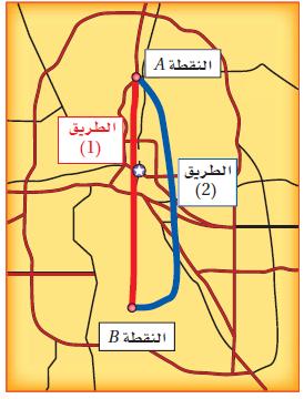 بالنقطتين A,B فإنه اقصر الطريقين.