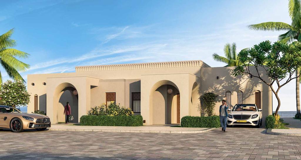 One bedroom villa, classic facade entrance view الفلل المزدوجة بغرفة نوم واحدة العمارة الكالسيكية ش ي دت هذه الفلل على نسق العمارة التقليدية وتنسجم بعفوية مع محيطها الطبيعي.