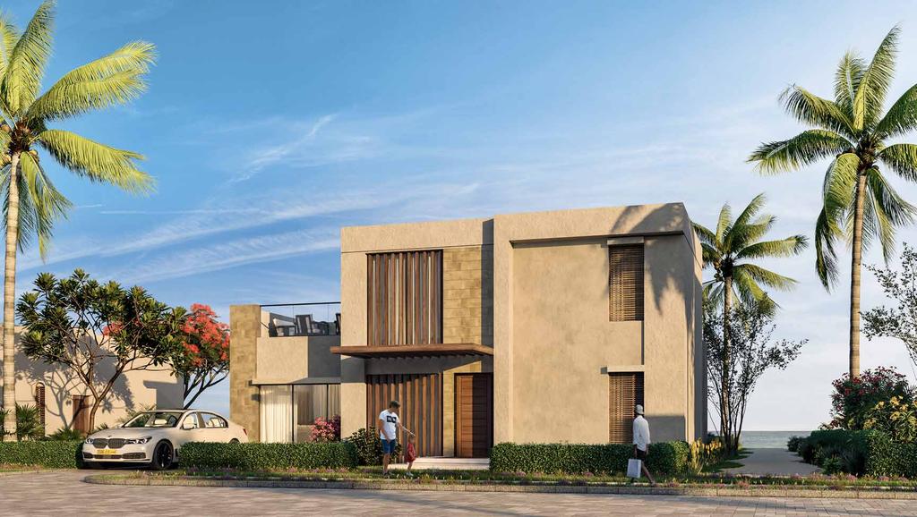 Two bedroom villa, modern facade entrance view Two Bedroom Villas Modern Design Spread across two floors, the modern two bedroom villas have plenty of space to entertain and take in the amazing sea