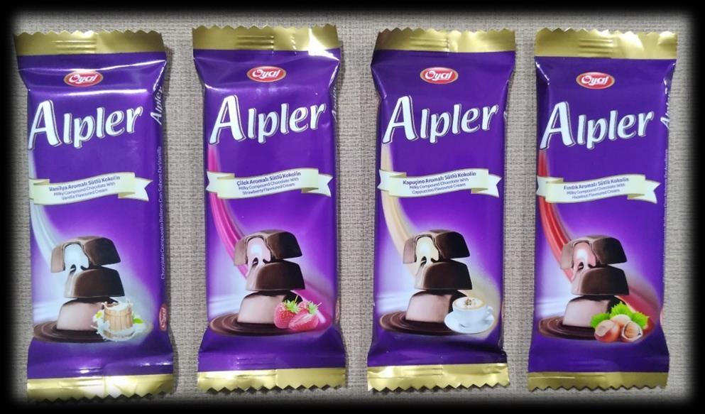 Alpler Tablet Chocolate Filled with Cream (Strawberry, Hazelnut, Cappuchino, Vanilia) 45GRx24x6 0,014: المتر المكعبCBM