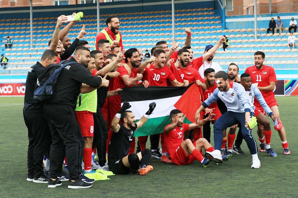 2023 وسجل صالح شحادة ( )31 وتامر صيام ( )42 ومحمد يامني ( )55 ومحمود أبو وردة ( )72 أهداف الفوز لصالح املنتخب الفلسطيني.