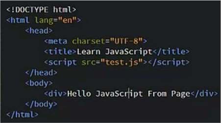 يكتب خارج صفحة html ( js ننشئ ملف جديد بإمتداد ) ونكتب في ال <head> <script scr="test.