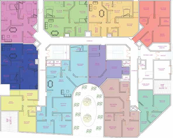 Ground Floor الطابق األرضي The ground floor has ten flats, an entrance to the car park, and a garden by the main entrance.