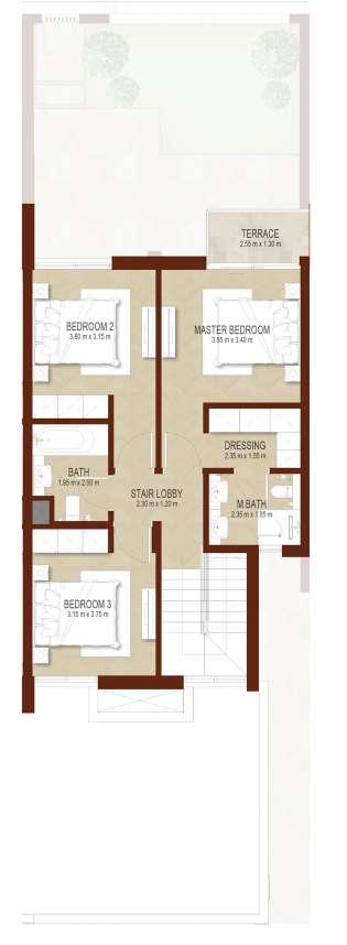 59 SQM / 1,965 SQFT 3 غرف نوم + غرفة خادمة - الوحدة المتوسطة 3 غرف نوم + غرفة خادمة - الوحدة المتوسطة )معكوسة( المساحة اللكية: 185.