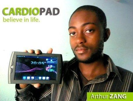 The idea for this invention came to his mind while he was watching a television programme about electrocardiographs during a visit to a hospital in 007. [] The CardioPad is a computer tablet.