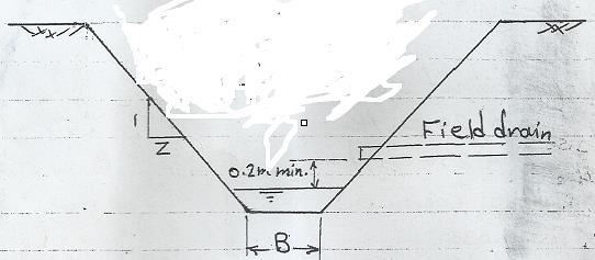Cross section area A = (B+ZD)D ( m 2 ) Wetted perimeter P= B+2D Z 2 + 1 (m) Hydraulic radius R=A/P (m) مسائل في هندسة البزل about 2000ha of land at the rate of 3(m 3 /sec).
