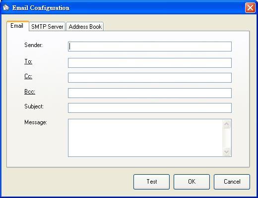 3. انقر فوق "Configuration" )تكوين(. يظهر مربع الحوار Configuration" "Mail )تكوين البريد(. - قم بإدخال عنوان البريد اإللكتروني للمرسل والمستلم.