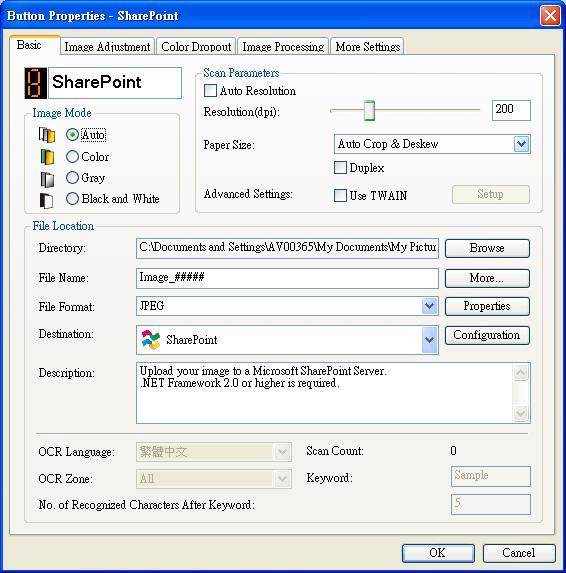 4.9 إعداد Button Manager لتحميل صور إلى ملقم Office 365 / Microsoft SharePoint يتمثل SharePoint في أداة تعاون ومكتبة مستندات.