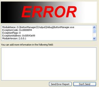 5.3 إرسال تقرير خطأ عند حدوث خطأ فادح وتوقف Button Manager عن العمل يظهر مربع حوار Report Error )تقرير خطأ(.