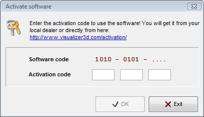 4. تنشيط البرنامج بعد تثبيت برنامج Visualizer 3D على الكمبيوتر يجب عليك تنشيطه. انتبه إلى أنه ل يمكن تنشيط البرنامج مجاناX إل أربع مرات (أنظر اتفاقية الترخيص)!