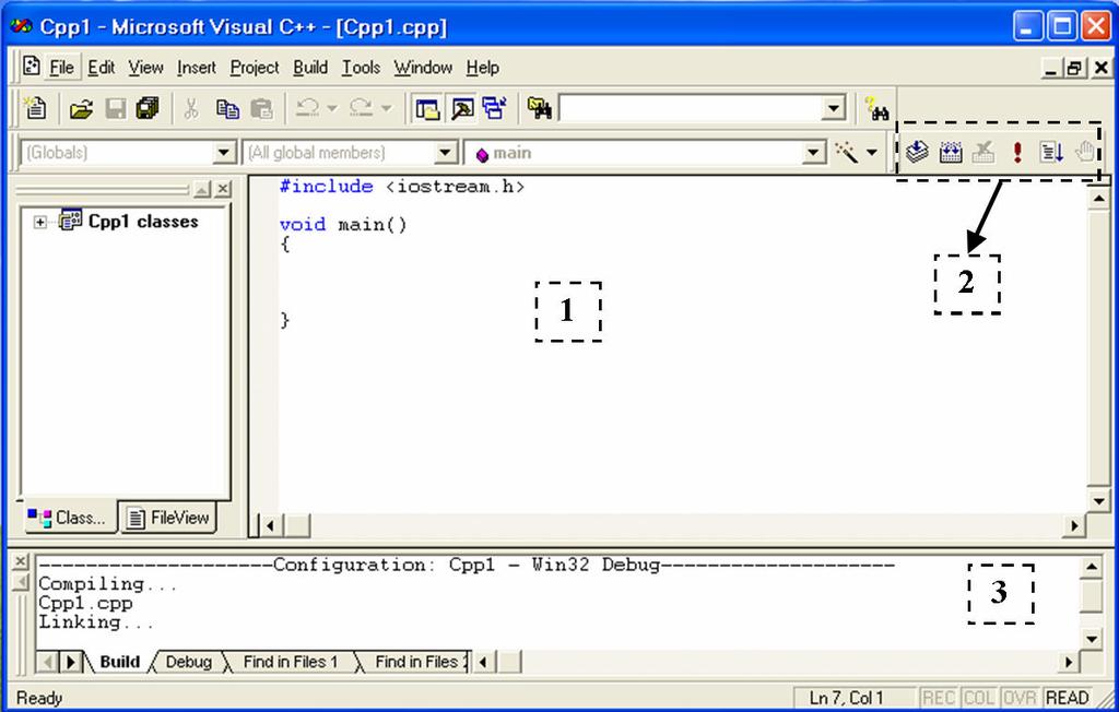 الفصل 3 واجھة بيئة ++C C++ Interface واجھة البرنامج: اسم الملف المصدري مع االمتداد.cpp أھم األجزاء: [١] مكان كتابة الكود.