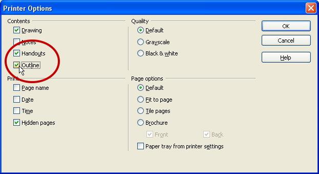 Options -3 عندما تظهر نافذة Print Options اختر Handouts