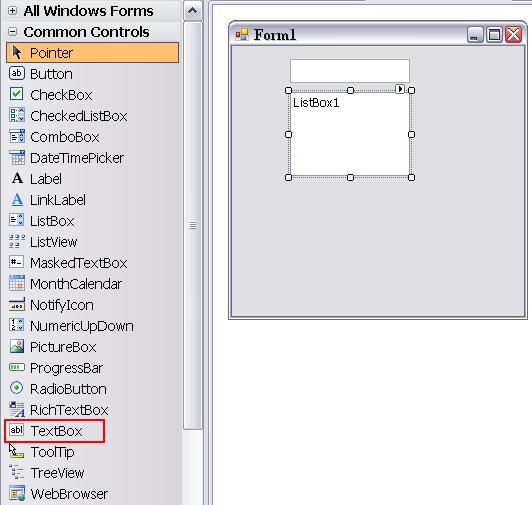 شكل :27-4 إضافة عنصر التحم TextBox إلى واجهة التطبيق أن قر مرت ين فوق ListBox1 لتف تح نافذة تحر ير التعليمات.