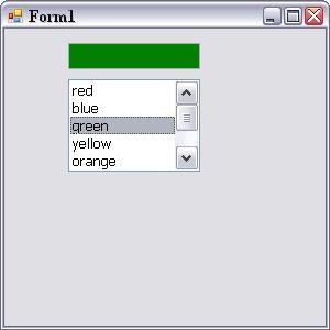 شكل :28-4 آثر اختيار اللون الخضر من ListBox1 على خلفية Textbox1 1.27.2.1 ملحظات حول تعليمات البرنامج في هذا البرنامج هناك بعض التعليمات الجديدة المستخدمة وفيما يلي سنتعرف على هذه التعليمات وما الذي تقوم به.