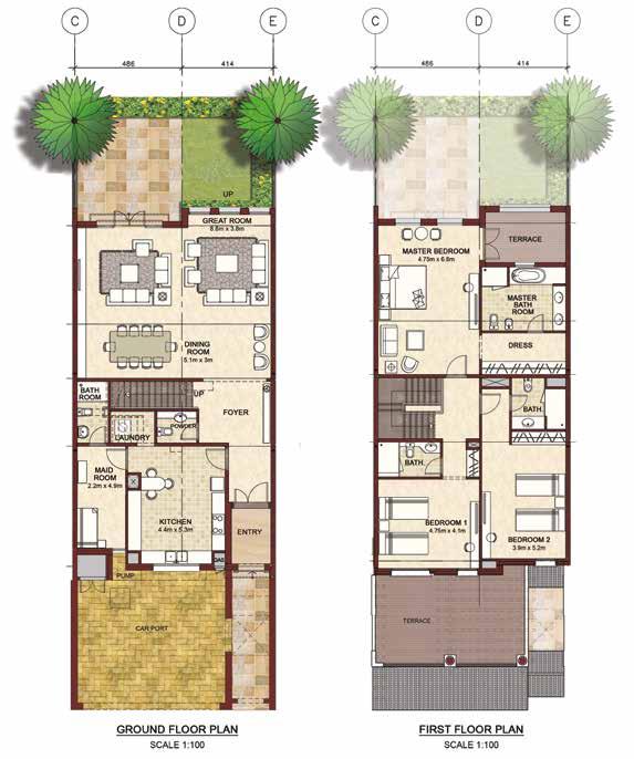 Quadplex, Townhouse Villas Type A 4 Bedrooms, G+2 Ground Floor 145 1,578 1st